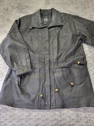 Chaqueta Piel Negra Larga Vintage Talla 44