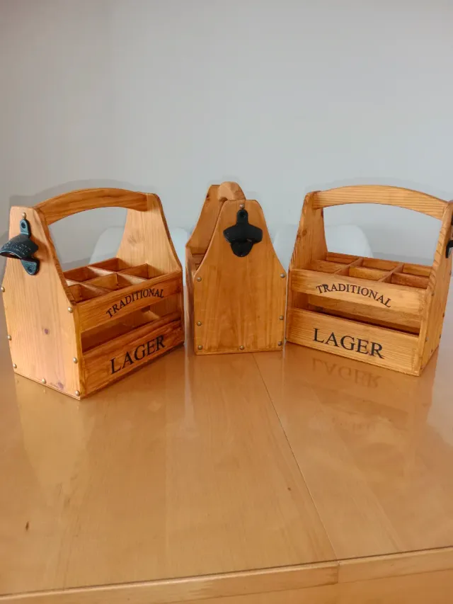3 botelleros madera 6 cervezas con abridor