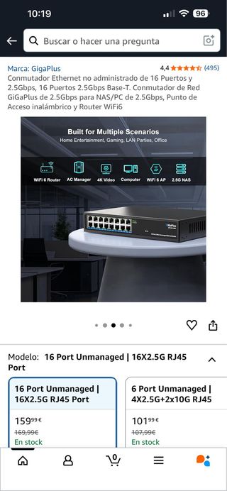 Conmutador Ethernet GigaPlus 16 Puertos 2.5Gbps
