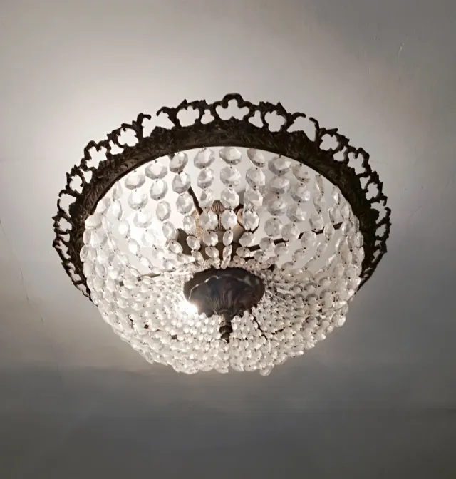 2 Lámparas Bronce Cristales Años 70