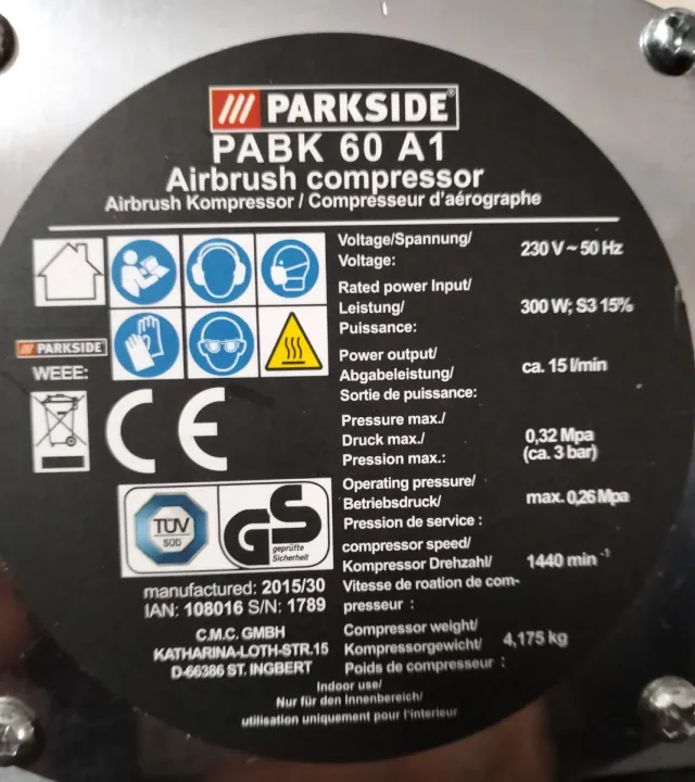 Set Aerografía Parkside PABK 60 A1 Nuevo