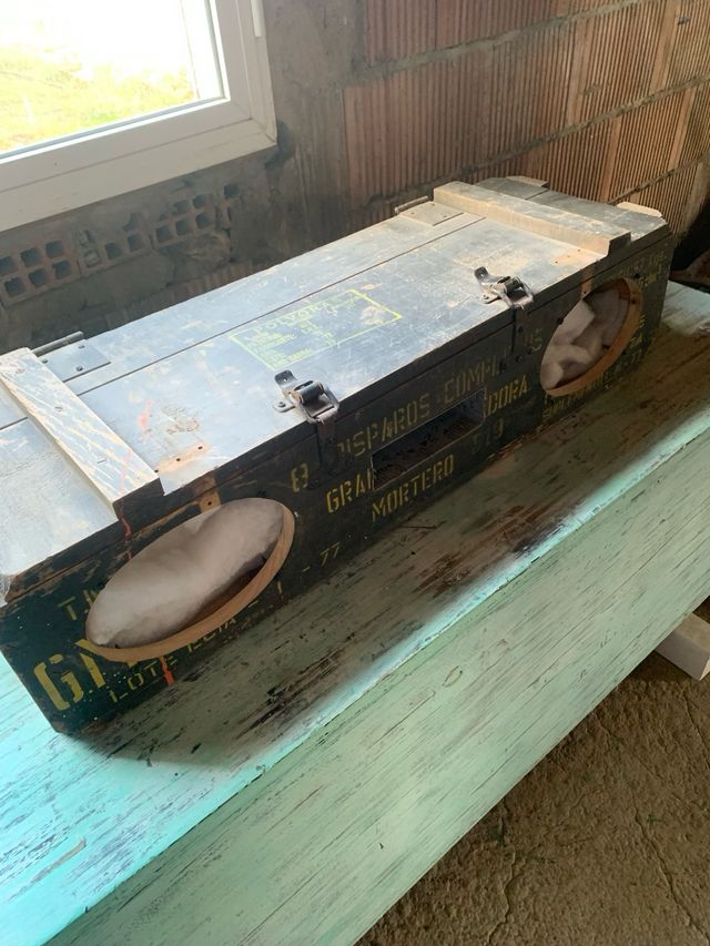 Caja de madera para altavoces de audio+petate mili