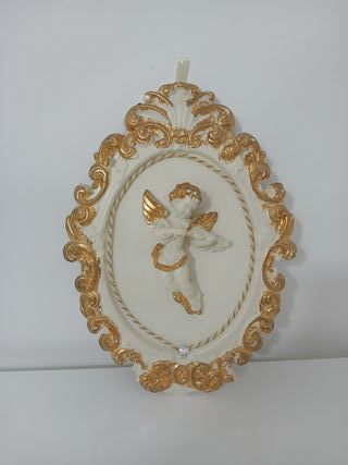 Cornice Gesso Ovale con Putto Angelo Oro