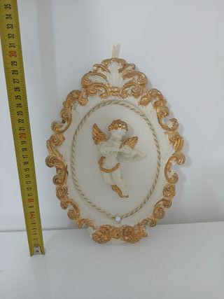 Cornice Gesso Ovale con Putto Angelo Oro