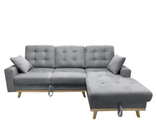 Sofá cama modular gris con almacenaje