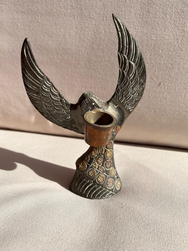 Portacandela angelo in ottone e rame massiccio vintage