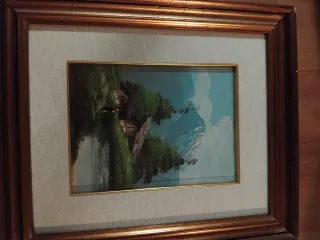 Quadro vintage anni 60-70 paesaggio montano