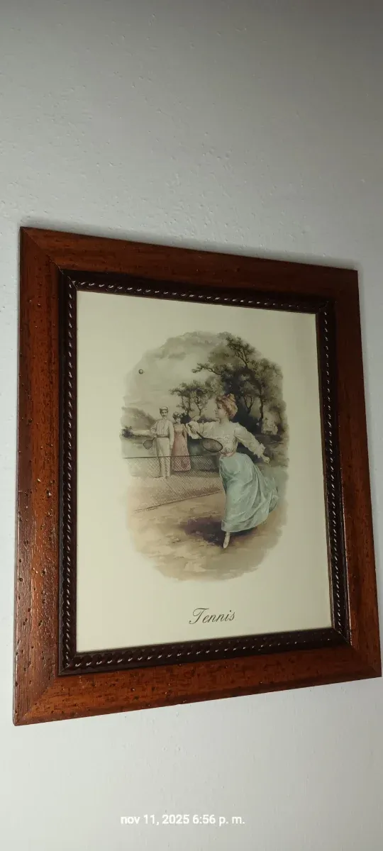 Cuadro antiguo Tenis 37.5x32 cm con cristal.