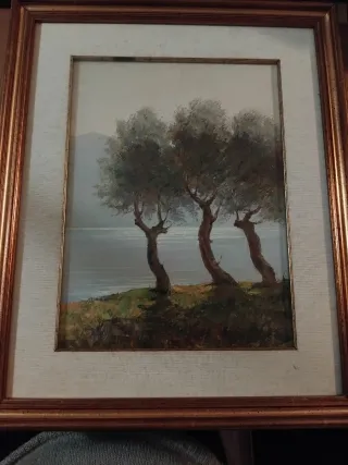 Quadro vintage alberi e lago