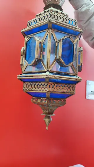 Farol árabe de cristal y metal