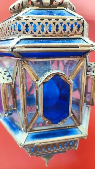 Farol árabe de cristal y metal