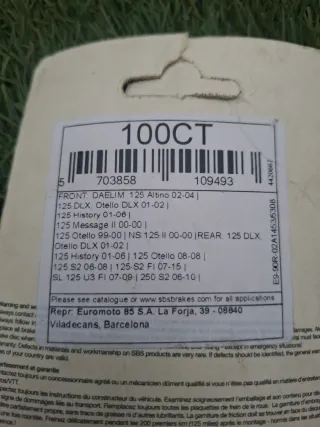 Pastillas Freno Scooter 125cc SBS 100CT Carbon Cer