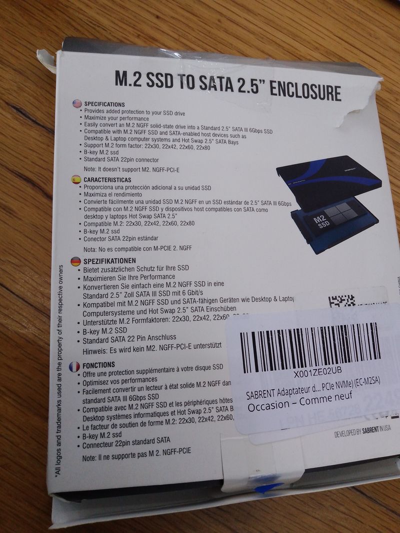 Sabrent M.2 SSD a SATA 2.5 Enclosure afbeelding 4
