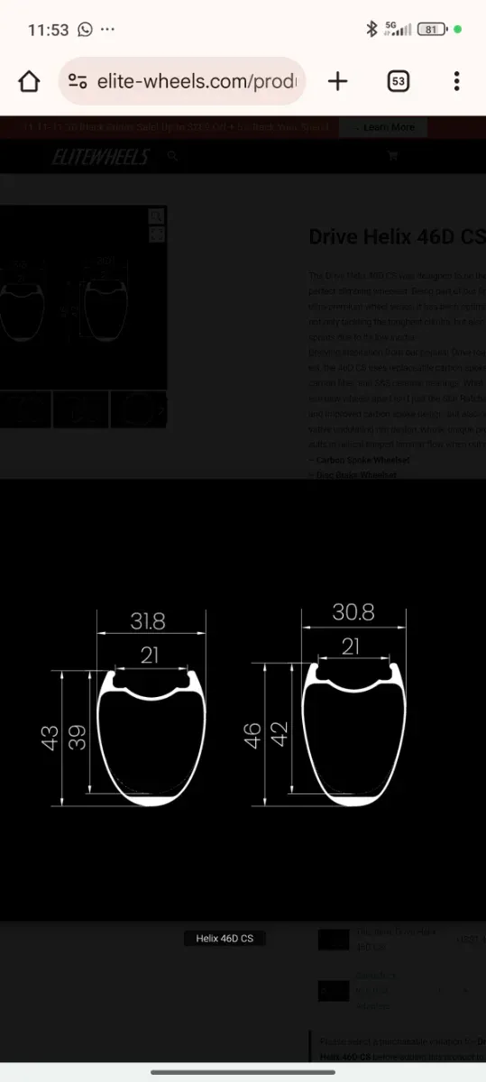 Ruedas Elite Drive Helix Carbono CS 46 1285g