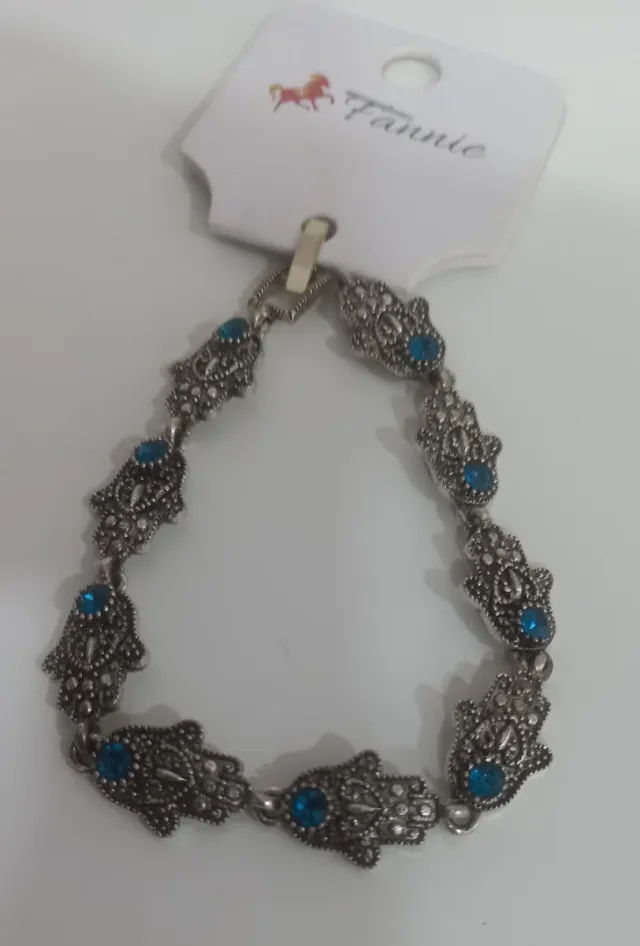 Pulsera Fannie Manos de Fátima Azul Plata