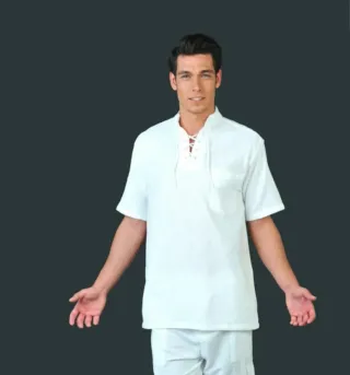 24 Camisas blancas cuello Mao, cordón y 3 botones