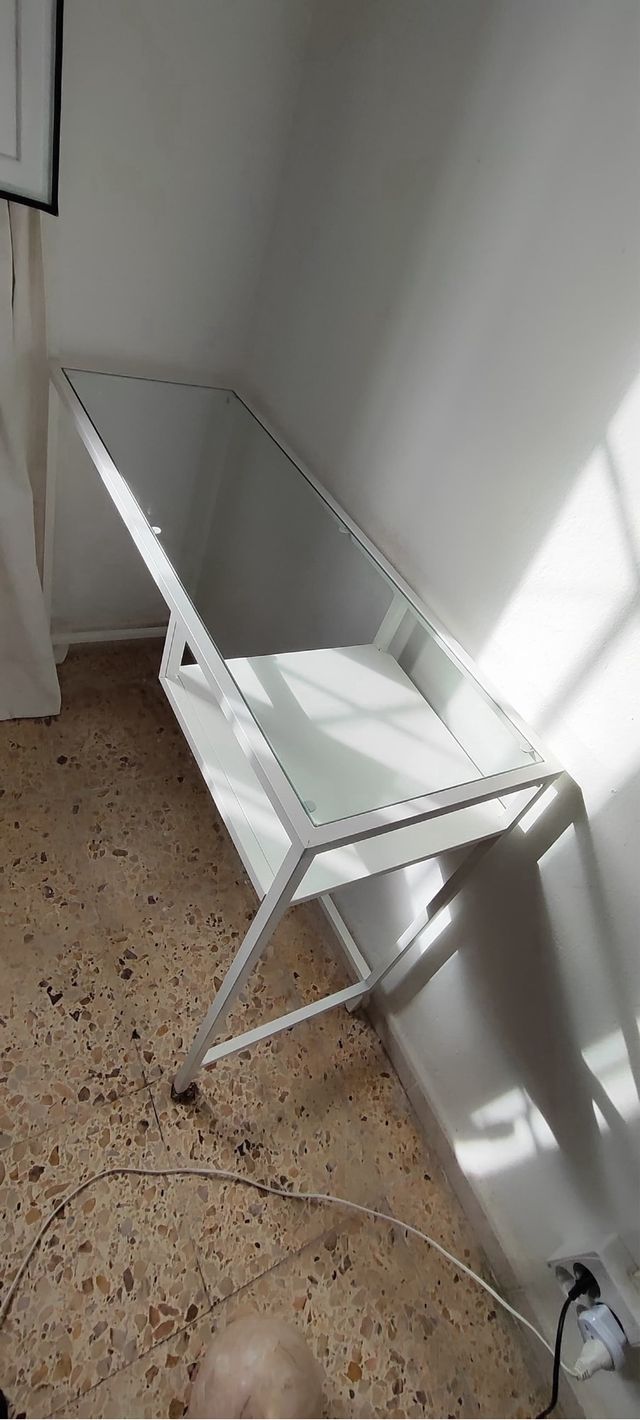 Escritorio Ikea Cristal y Metal Bianco