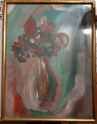 Quadro vintage ad olio fiori