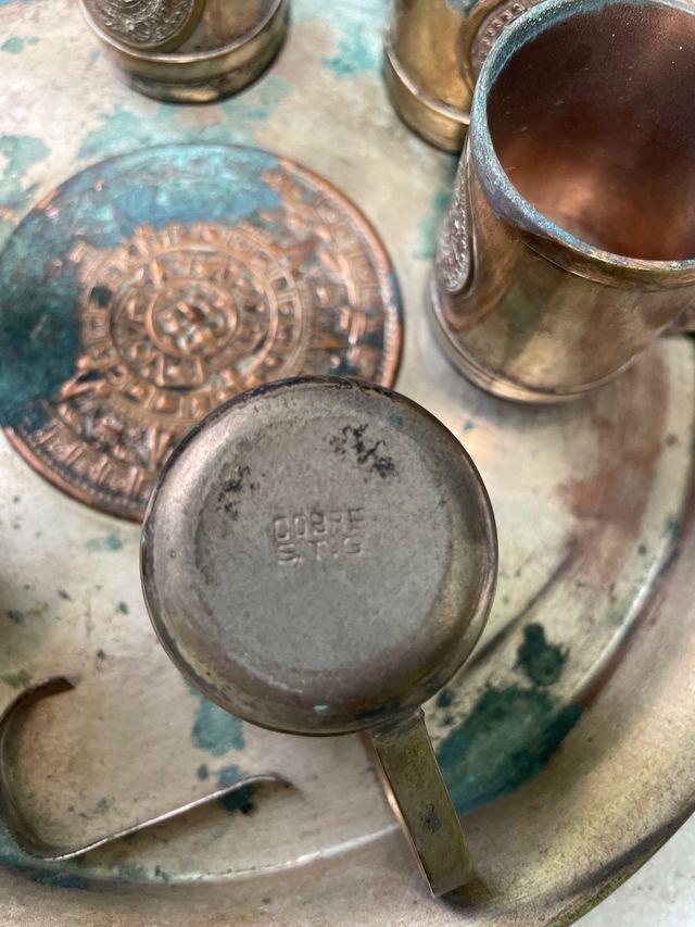 Plato y 6 Vasos de Cobre - México