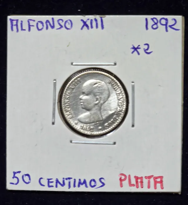 Alfonso XIII 50 Centesimi Argento 1892 *2