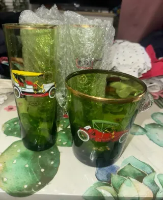 Lote vasos cristal verde y transparente