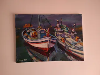 Pintura al óleo original barcos. Medidas 65x46