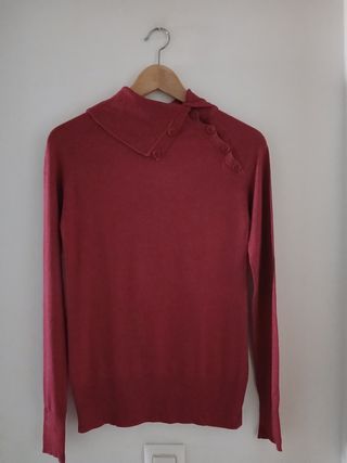 Jersey lana magenta cuello botones