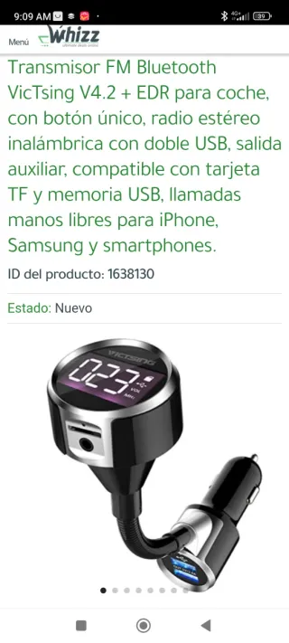 Transmisor Bluetooth v4.2 Coche FM