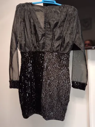 Vestido fiesta lentejuelas manga transparente