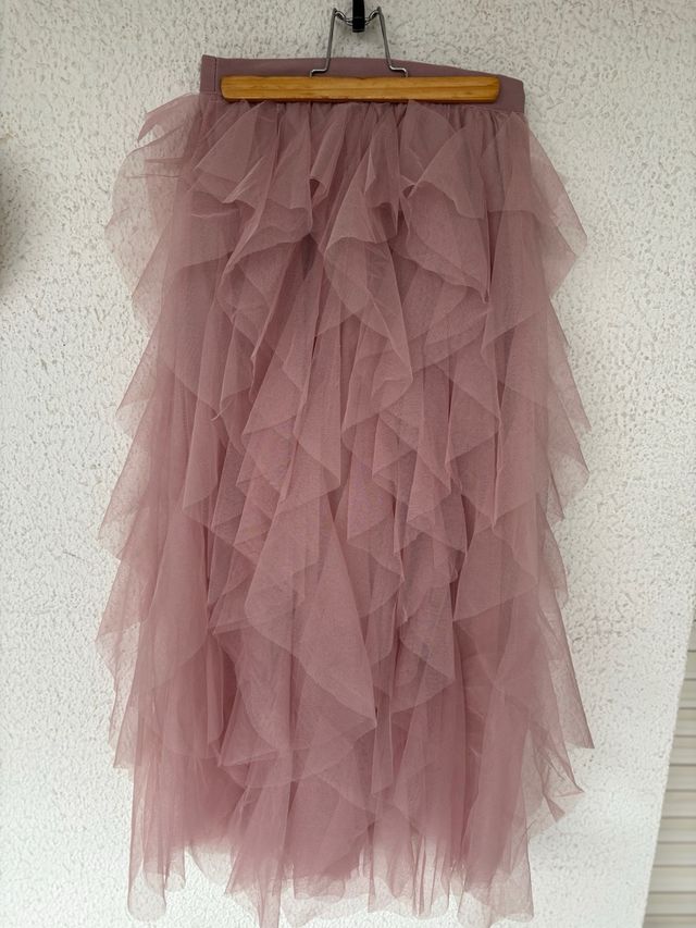 Falda tul volantes rosa talla M