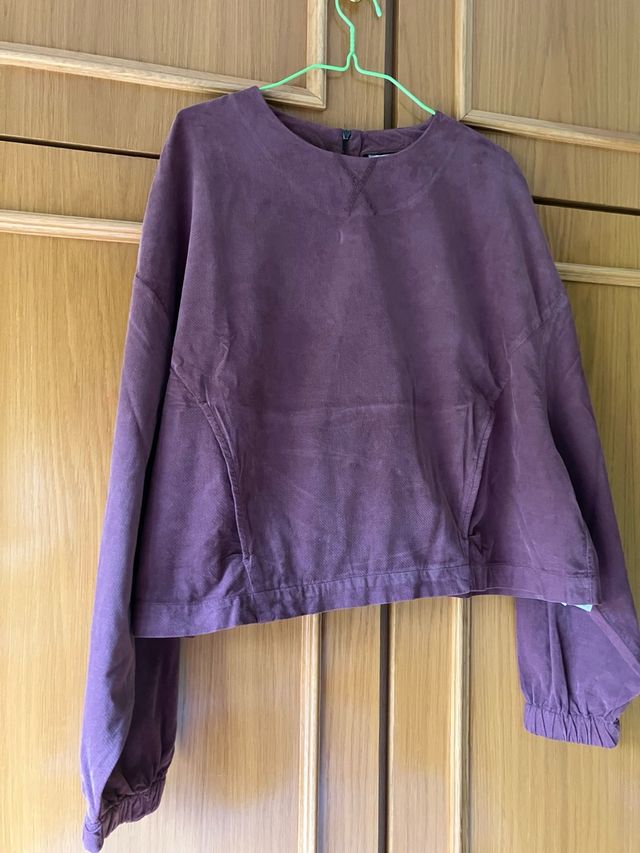 Zara Top Terciopelo Rosado Oscuro Bolsillos