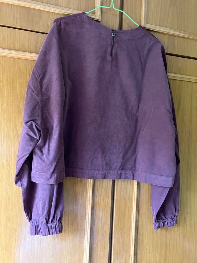 Zara Top Terciopelo Rosado Oscuro Bolsillos