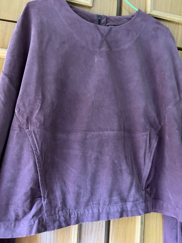 Zara Top Terciopelo Rosado Oscuro Bolsillos