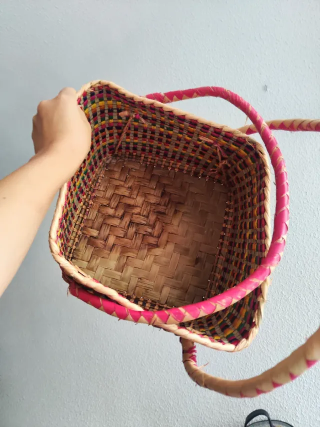 Cesta Mimbre Tejida Multicolor