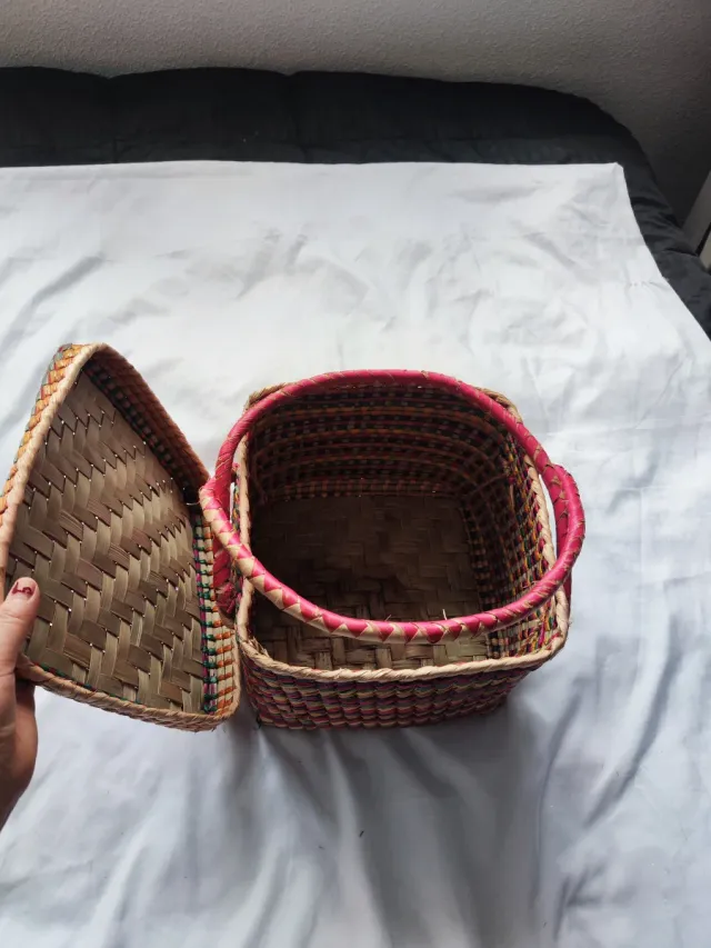 Cesta Mimbre Tejida Multicolor