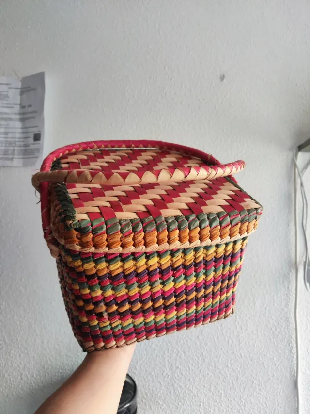 Cesta Mimbre Tejida Multicolor