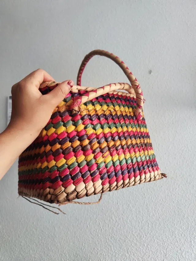 Cesta Mimbre Tejida Multicolor