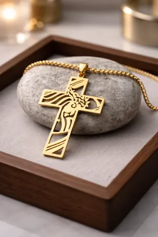 Collar Cruz Acero Dorado Hombre