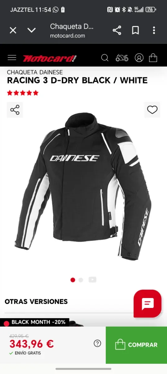 Cazadora Dainese Racing 3D  Negra y Blanca