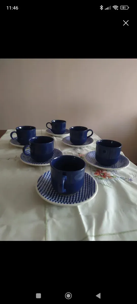 Juego 6 tazas y platos café/té azul