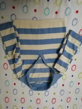 Jersey elástico rayas beige y azul