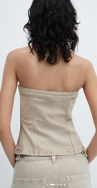 Top palabra de honor vaquero beige Mango