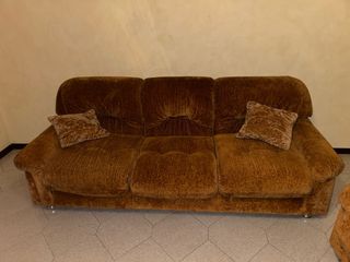 Divano e 2 poltrone vintage velluto marrone