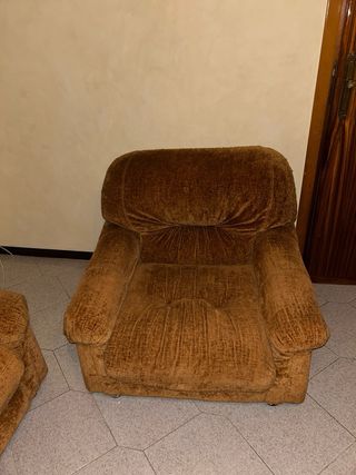 Divano e 2 poltrone vintage velluto marrone