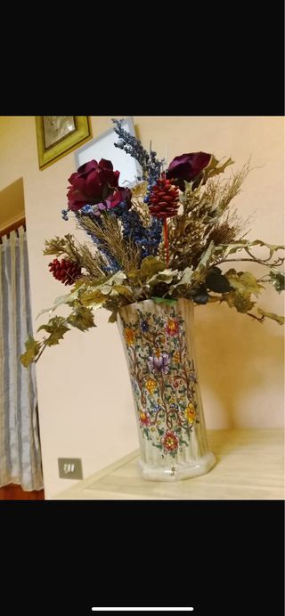 Vaso ceramica Gubbio con fiori finti