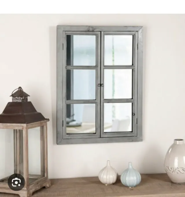 Espejo Decorativo Ventana Gris Madera