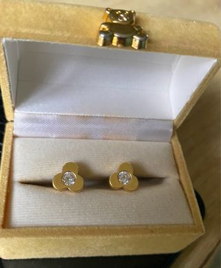 Pendientes Trébol Oro con Circonita