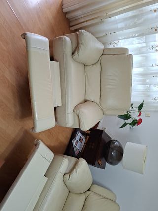 Sofá 3 plazas + butaca piel beige