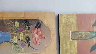 Lote 3 cuadros florales 16,5 x 10,5 cm madera