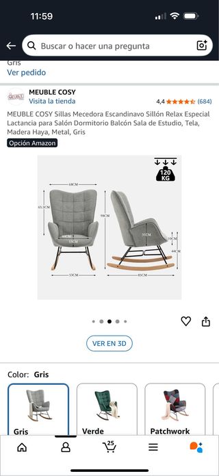 Sillón Mecedora Tela Gris